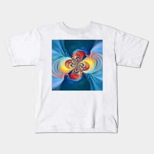primary colours turquoise blue yellow and red twisting cyclone style design Kids T-Shirt
